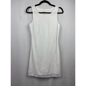 Byer Too! White Floral Embroidered Sleeveless Dress - M - Polyester